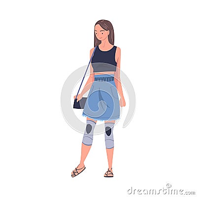 Smiling Woman Character with Robotic Body Part or Limb Prosthesis Restoring Normal Functioning Vector Illustration Vector Illustration