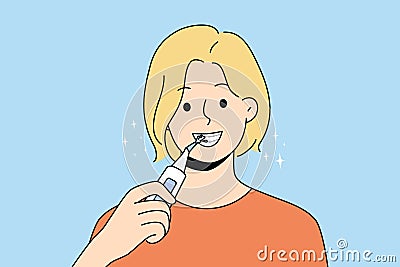 Smiling woman clean braces Cartoon Illustration
