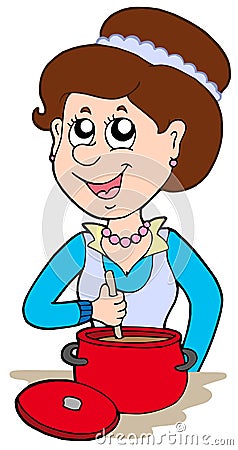 Smiling woman cooking at home Vector Illustration