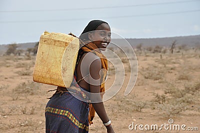 Smiling woman in the Desert of East Africa Editorial Stock Photo