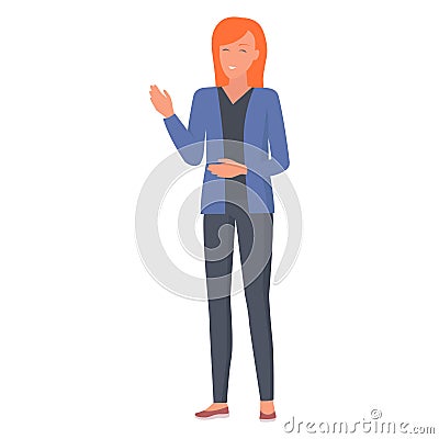 Smiling Woman Gestures by Hands During Talk Vector Vector Illustration