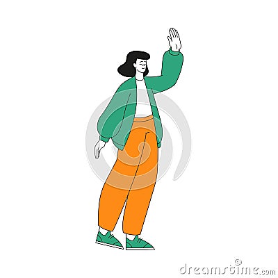 Smiling Woman Give High Five Gesture with Her Hand Vector Illustration Vector Illustration