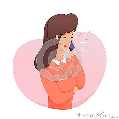 Smiling woman have nice conversation by phone Vector Illustration