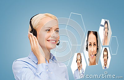 Smiling woman helpline operator Stock Photo