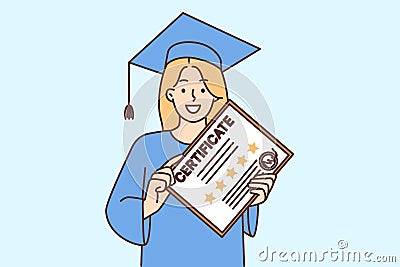 Smiling woman hold graduation diploma in hands Vector Illustration