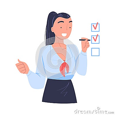 Smiling Woman Office Employee Marking Checkbox Vector Illustration Vector Illustration