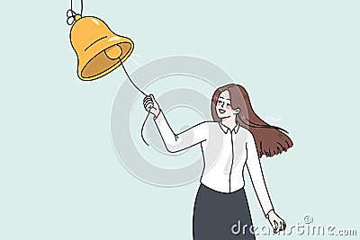 Smiling woman ring bell for media notification Vector Illustration