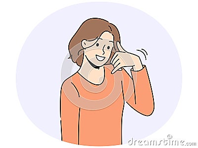 Smiling woman show call me gesture Vector Illustration