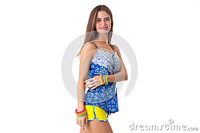Smiling woman standing sidewise Stock Photo