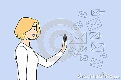 Smiling woman stop numerous letters Vector Illustration