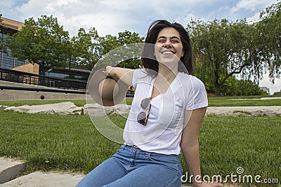 Smiling Woman on Sunny Day Stock Photo