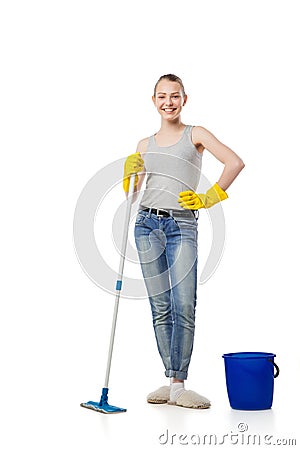 Smiling woman with swab isolated Stock Photo