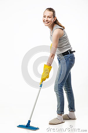 Smiling woman with swab isolated Stock Photo