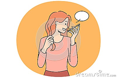 Smiling woman talk on cellphone on speaker Vector Illustration