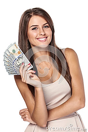 Woman with us dollar money Stock Photo