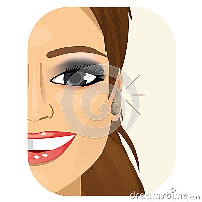 Smiling woman wearing a hearing aid Vector Illustration