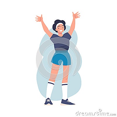 Smiling Woman Winner Standing with Raised Up Hands Vector Illustration Vector Illustration