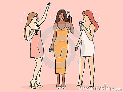 Smiling women drinking champagne on party Vector Illustration