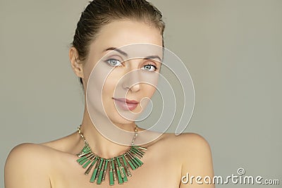 High-end rotuch portrait of 30 years old blond woman with perfect skin Stock Photo