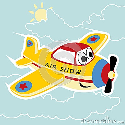 Cartoon of smiling yellow plane Vector Illustration