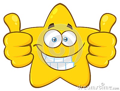 Smiling Yellow Star Cartoon Emoji Face Character Giving Two Thumbs Up Stock Photo