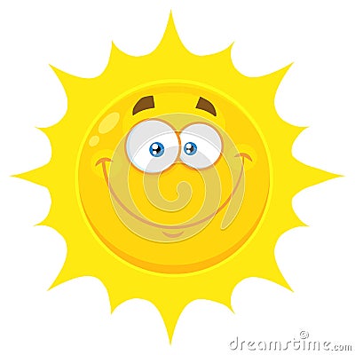 Smiling Yellow Sun Cartoon Emoji Face Character With Happy Expression Vector Illustration