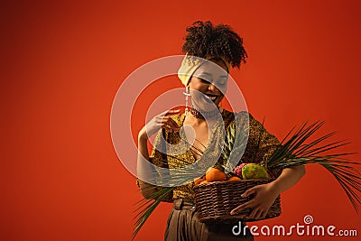 smiling young african american woman with Stock Photo