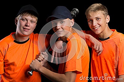 Smiling young baseball players Stock Photo