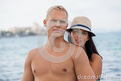 Smiling young couple having fun in summer holiday Stock Photo