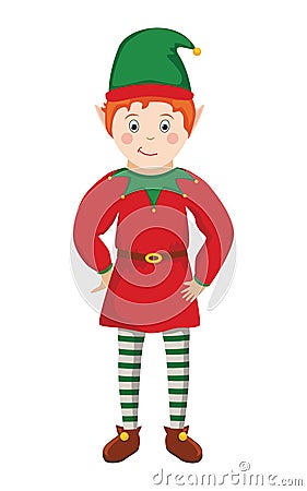 Cute Christmas helper in a red shirt and a green cap Vector Illustration