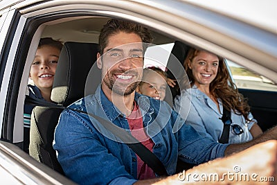 Happy family in car Stock Photo