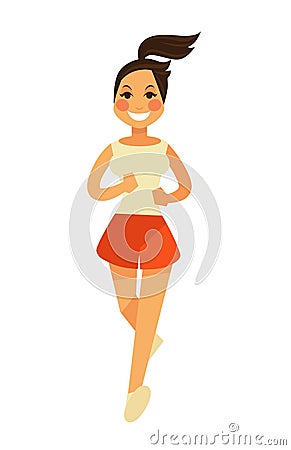 Smiling young female person in shorts runs in camera Vector Illustration