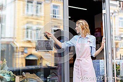 Florist with open sign Stock Photo