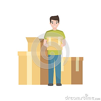 A smiling young man is waiting for moving to new place Stock Photo