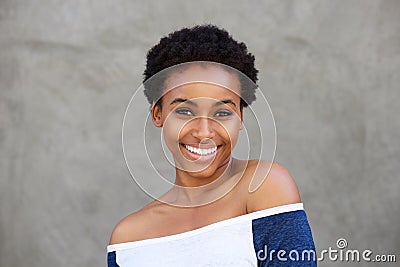 Smiling young modern black woman Stock Photo