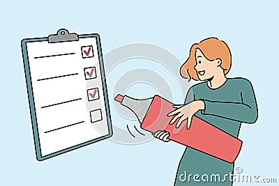 Smiling woman check box on paperwork Vector Illustration