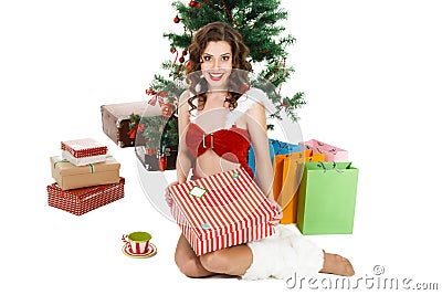 smilling christmas girl isolated on white background Stock Photo