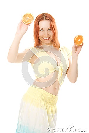 Smilling woman with fruit Stock Photo