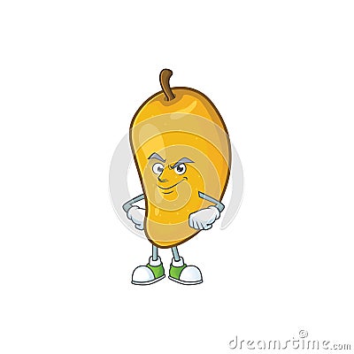 Smirking cartoon of mango character on a white background. Vector Illustration