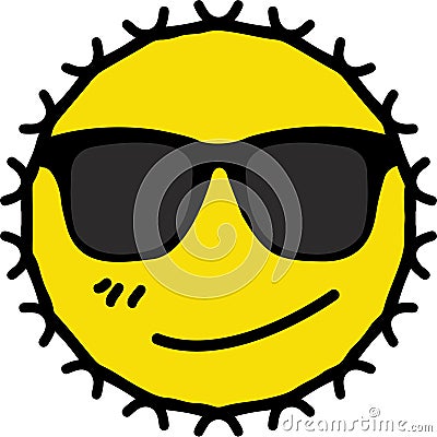 Smirking face of wearing dark sunglasses yellow sun Vector Illustration