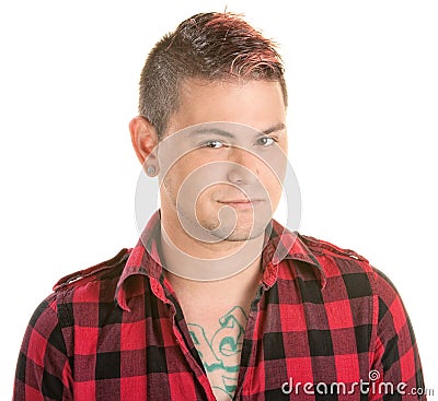 Smirking Man with Spiky Hair Stock Photo