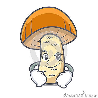 Smirking orange cap boletus mushroom character cartoon Vector Illustration