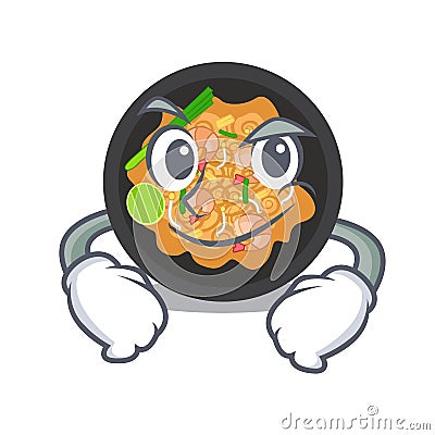 Smirking pat thai served in character bowl Vector Illustration