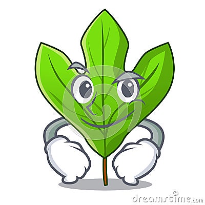Smirking sassafras leaf in the cartoon stem Vector Illustration