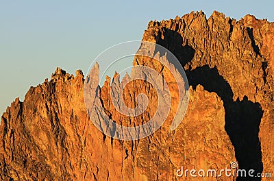 Smith Rock Oregon Jagged Peaks and Sun Stock Photo