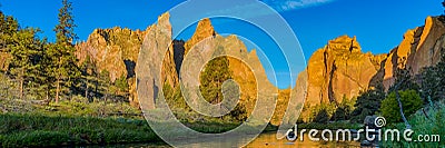 Smith rocks State Park and the crooked River in Oregon at sunrise Stock Photo