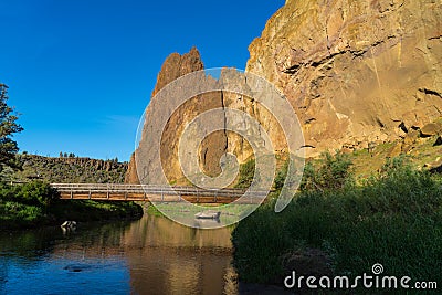 Smith rocks State Park and the crooked River in Oregon at sunrise Stock Photo