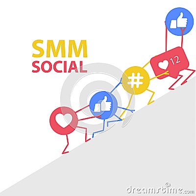 Smm promotion and social marketing - hashtags icons supporting e Vector Illustration