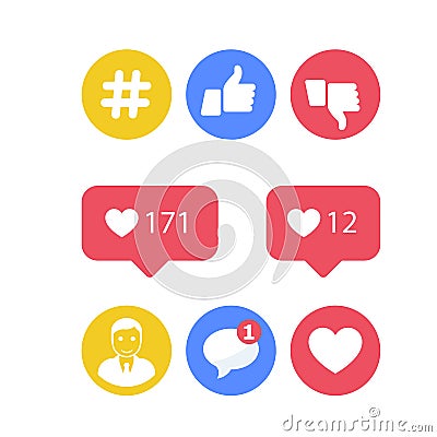 Smm and social activity icons - likes and shares, social icons Vector Illustration