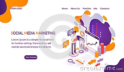 SMM - Social Media Marketing website template with space for text Vector Illustration